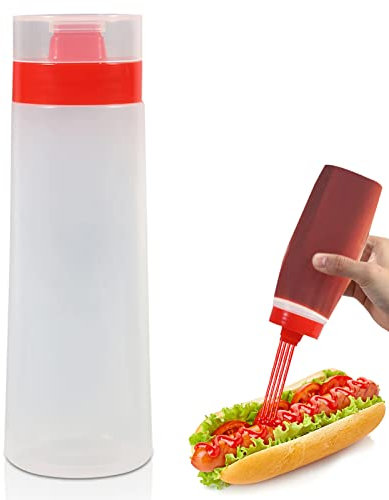 Condiment Squeeze Bottle,Squeezy Sauce Bottle Refillable Condiment 4 Hole Container,Reusable Squeeze Condiment Bottles Dispenser Seasoning Dispenser for Mayonnaise,Mustard,Hot Sauce,Olive Oil