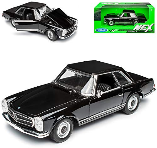 Mercedes-B SL-Klasse 230SL Pagode Coupe Schwarz W113 1963-1971 1/24 Welly Modell Auto mit individiuellem Wunschkennzeichen