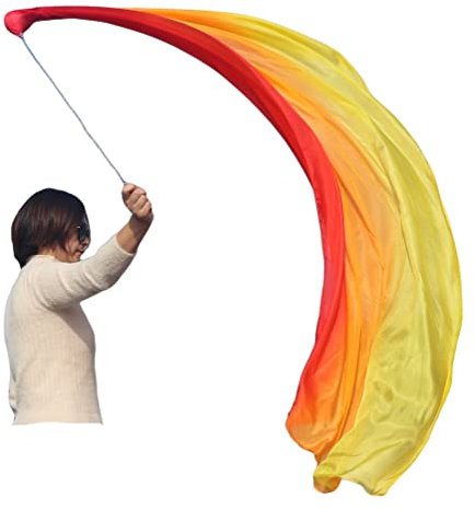 Winged Sirenny 1 Stück 180cm Echte Seide Bauchtanz Seidenschleier Poi Bälle mit Tuch, Jonglierset Schleier VOI(Fire longside)