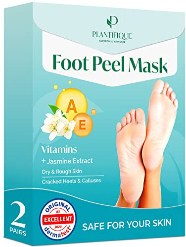 Plantifique Foot Peel Mask – 2 Pairs Exfoliating & Dermatologically Tested Foot Treatment, Removes Dead Skin & Repairs Heels for Soft Feet – Vitamins Scent, Gift for Women & Men