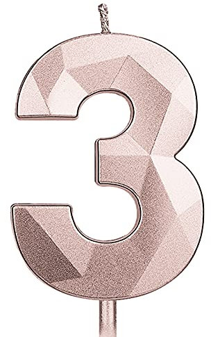 KINBOM 7cm Große Zahlen Geburtstagskerzen, Glitzer 3D Geburtstagstorte Kerzen Kuchendeckel Dekoration für Hochzeit Jubiläum Abschlussball Abschlussfeier Kinder Erwachsene Nummer 3 Roségold