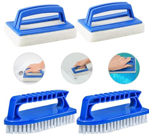 Cepillos de Esponja para Piscina,Forreen 4 Piezas Piscina Cepillo de Pared de Limpieza Cepillo de Limpieza de Piscinas Cepillo Piscina de plástico con Mango para Limpiar Suciedad y Musgo,Azul