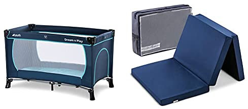 Hauck travel Bed Dream N Play Plus, incl travel Bed Mattress, Portable and Foldable, 120 x 60 cm, Blue & Sleeper Reisebett-/Schaumstoff Matratze, 60 x 120 cm, 6 cm hoch, Navy blau