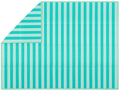 JEMIDI Strandmatte 150x200cm faltbar - Matte für den Strand - tragbar leicht groß - Liegematte Stranddecke Picknickdecke Decke - grün gestreift