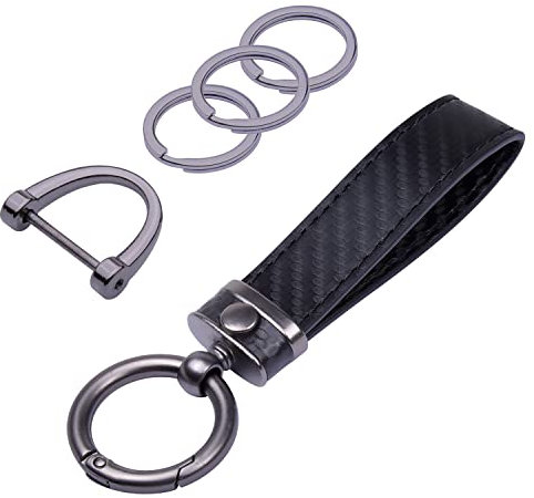 Wisdompro Schlüsselanhänger Auto, Schlüsselanhänger Leder mit 1 D-Ring, 1 Schraubendreher, 3 Schlüsselringe, Keychain für Männer/Frauen sind Geschenke für Familie, Freunde (Schwarz)