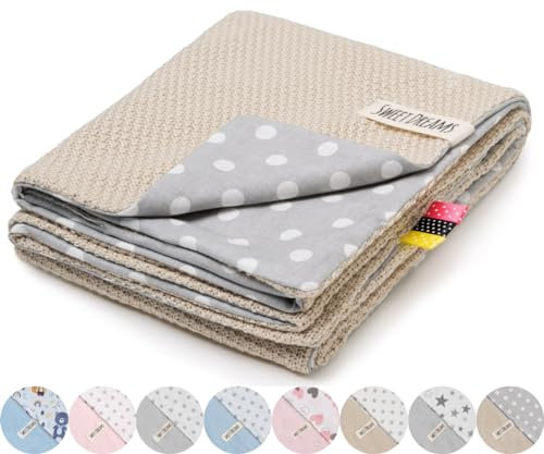 Mikos* Babydecke Leichte Sommer Baumwolle Kinderdecke ohne Füllung 100% Baumwolldecke für Mädchen Junge Neugeborenen Kinderwagen Babyschale Kuscheldecke 75x100 (1040)(Beige/Weiße Erbsen)