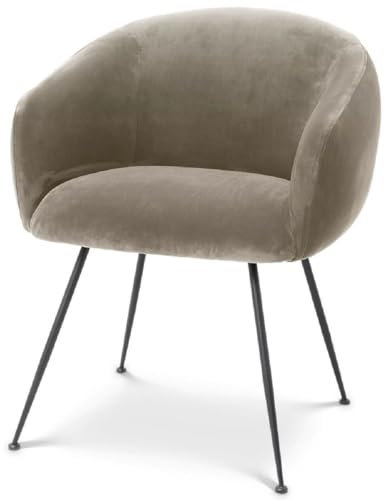 Casa Padrino Silla de Comedor de Lujo con reposabrazos Greige/Negro 61 x 60 x A. 79 cm - Silla de Cocina con Terciopelo Fino - Muebles de Comedor - Muebles de Cocina - Muebles de Lujo