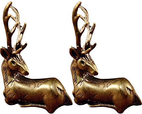 Danlai 2pcs Vintage Messing Elch Figur Weihnachtsschmuck Mini Rentier Statues Home Decor Office Desktop Orament