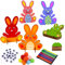 Abnaok 10 Stück Hasen aus Holz zum Bemalen, Ostern Basteln Kinder, DIY Osterhase Deko mit Bunte Mini Pompons und Kulleraugen und Aquarellpinsel Set für Kinder Ostern und Frühling zum Dekorieren