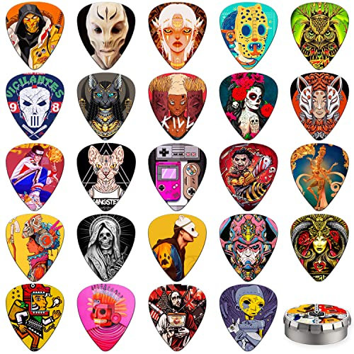 Plektrum 24 Stück,Guitar Picks 0.71mm Zelluloid Gitarren Plektrum,Personalisiert Plektrum Akustikgitarre,Plektrum E Gitarre, Bass,Ukulele (Mix-1)