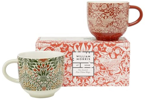 William Morris At Home FG6864 Useful and Beautiful Two Assorted Fine China Coffee Mugs | Add Style to A Well-Deserved Drink | Cruelty Free & Vegan Friendly | 2 x 350ml
