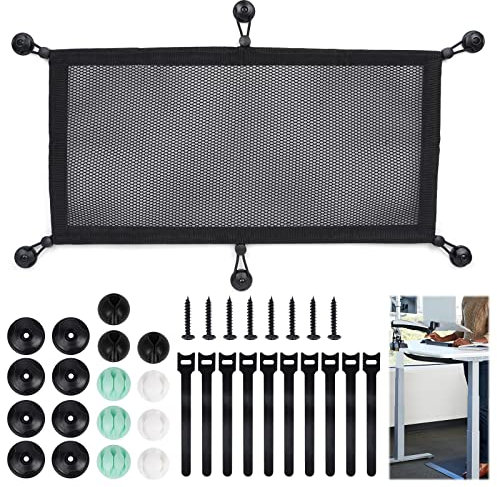 Under Desk Cable Management Net for Sit Stand Desk, Privacy Mesh Cable Manager, Flexible Wire Net Large Capacity Cord Organizer, Cord Management Solution (23.6X11.8 Inches)