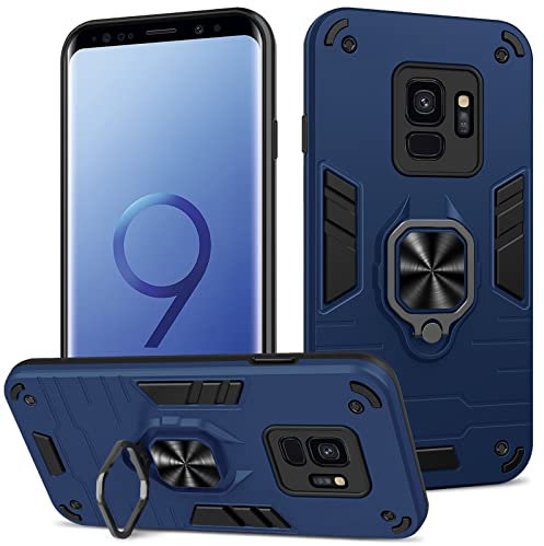 Btstring Hülle kompatibel mit Samsung Galaxy S9, Militär Standard Stoßfest Handyhülle Case Hybrid Metall Ring Halter Schutzhülle Handy Hüllen Cover -Blau
