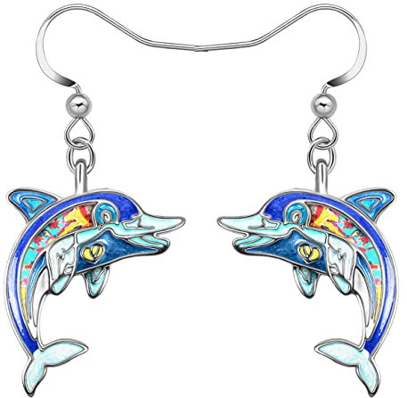 YAYAKO Emaille Hai Ohrringe Baumeln Zinklegierung Wal Qualle Delphin Oktopus Ohrringe für Frauen Mädchen Ozean Tiere Sommer Geschenke (Delfin Ohrringe Blau)
