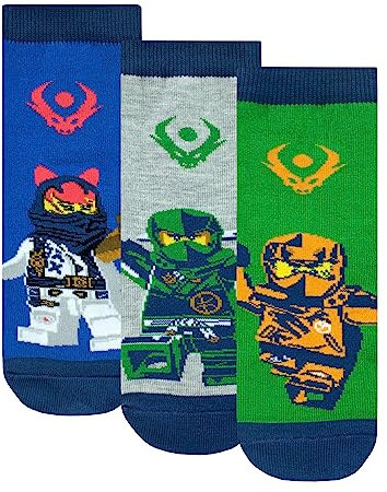 LEGO Ninjago Socken 3er Pack | Ninja Jungen Socken | Packung mit 3 Baumwollsocken für Jungen 27-30 cm