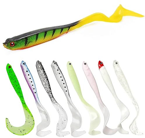 XPEX 8 Piezas Blandos Senuelos De Pesca,Peces De Goma para Pescar, Señuelo De Pesca Simulado, Cebos Artificiales De Pesca, Adecuado para Peces De Agua Salada Y Peces De Agua Dulc