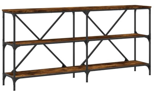 vidaXL Table Console, Bout de Canapé avec Pieds Réglables, Table d'Appoint avec Rangement Salon Entrée, Moderne, Chêne Fumé Bois d'Ingénierie et Fer