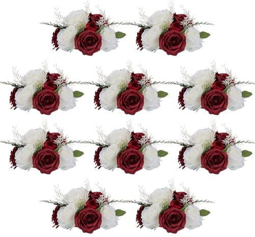 Inweder Künstlicher Blumenstrauss Hochzeitsdeko Tisch - 10 Pcs Künstliche Rose Blume Ball Burgunderrot Gefälschte Blume Deko Blumengesteck Hochzeit Blumen Sträuße für Mittelstück Party Valentinstag