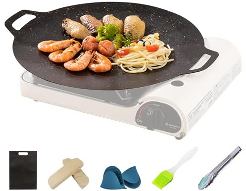 Koreanische Grillpfanne, Runde BBQ Grillplatte, Antihaft Bratpfanne mit Griff für Induktion, Gasherd, Herdplatte, Gusseisenpfanne Grill Pfanne mit Henkeln für Camping Im Freien Garten (38 cm)