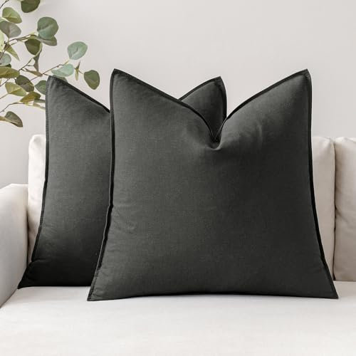 MIULEE Kissenbezug Kissenhülle Dekokissen Leinen Baumwolle Dekorative Kissenbezüge Waschbar Sofakissen mit Verstecktem Reißverschluss für Wohnzimmer Schlafzimmer Sofa 2er Set 45x45 cm Dunkelgrau