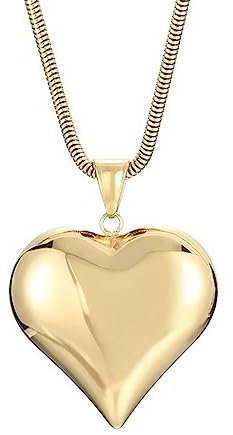 Mesnt Collier Edelstahl Damen, Edelstahl Massiver Herz-Anhänger Halskette 55cm für Damen Gold