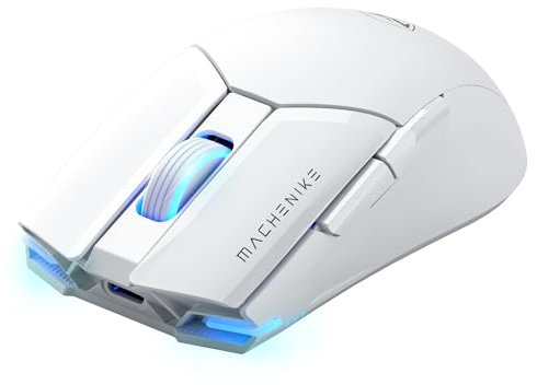 Machenike Wireless Gaming Mouse with RGB Backlit,26,000 DPI,PAW3395 Sensor,2.4G USB Receiver,6 Programmable Buttons,Long Battery Life,Ergonomic White Mouse Gaming for Laptop,PC,Mac