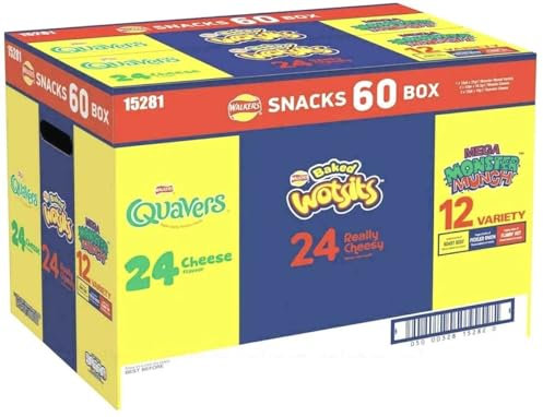 Walkers Snack Crisps Variety Chips Wotsits Quavers Monster Munch Box Pack of 60 Seller Approved by Fakespot Guard Learn More