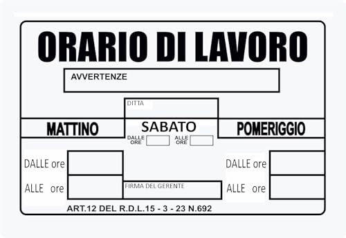 Kippen 9110 - Cartello Segnaletico in PVC - ORARIO DI LAVORO
