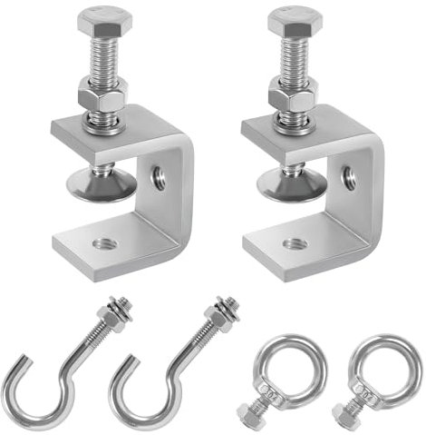 AOROPS Edelstahl C-Zwingen Set, 2 Stück Heavy Duty C Klemme mit Edelstahl Haken Ringschrauben, Einstellbar schraubklemme C-Clamp Trägerklemme für Holzarbeiten Schweißen Heimwerken Autoreparatur