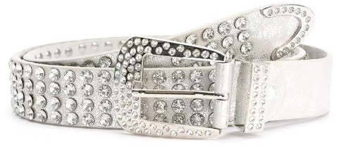 irisaa Damen Gürtel Breiter Nietengürtel mit Strass, Western Cowgirl Jeansgürtel im Vintage-Look, Damen Taillengürtel 2020:Silber, Normale Gürtel Größe 80-105:85 CM