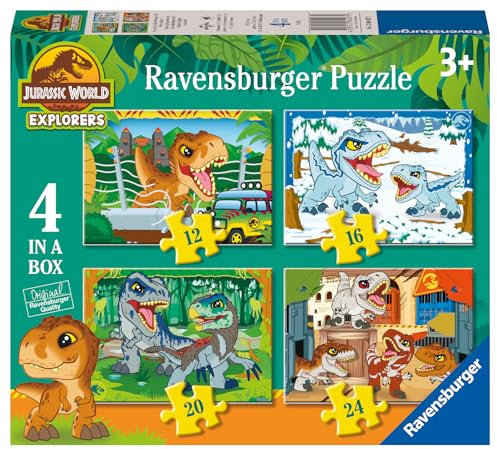 Ravensburger Jurassic World Toys (Explorers) 4 in a Box Jigsaw Puzzles for Kids Age 3 Years Up - 12, 16, 20, 24 Pieces