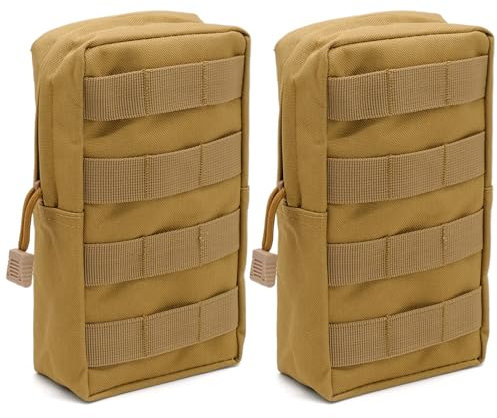 2 Stück Taktische Taschen, Klein Bauchtasche Wasserdicht Tactical Molle Pouche Multifunktional Gürteltasche Utility Pouch Hüfttasche Zubehör Halter für Outdoor Wandern Jagdcamping Training (Braun)