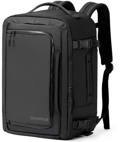 Reiseresa Rucksack Herren Damen 40L Reiserucksack Handgepäck Wasserdicht Laptop Rucksack für 17.3 Zoll Laptop, Travel Backpack Umwandelbar in Messenger-Tasche, für Reise, Business, Weekender, Schwarz