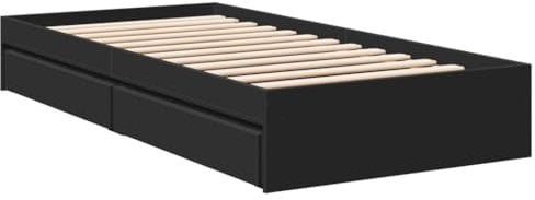 vidaXL Small Single Bed Frame with Drawers-Black, Engineered Wood, Contemporary Bedroom Storage Furniture, 75x190 cm