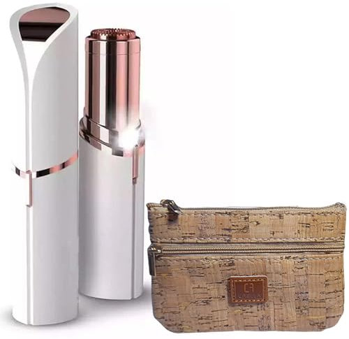 Depiladora Facial Eléctrica Sin Dolor Mujer - Piel Suave y Sin Vello al Instante + Estuche Neceser de Corcho + Pila AA (depiladora-facial-electrica-blanco)