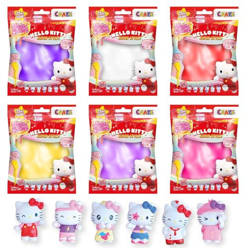 CRAZE Magic Slime Bag Hello Kitty 6er Pack | Schleim Kinder mit Hello Kitty Figur Überraschung, 6X Kinderschleim Beutel, 6 Farben, Slime Set geruchsneutral, rückstandsfrei