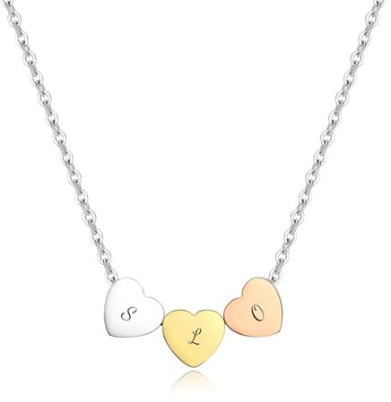 Personalised Multi Hearts Pendant Silver, Gold, Rose Gold Necklace Custom Engrave Initial Names Gift for Mother, Girl Friend, Wife with Gift Box
