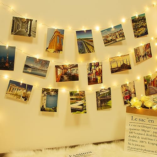 litogo 5M 50 LED Photo String Lights with Timer, Pegs Clip Fairy Light Battery Powered, Mini Polaroid Picture Hanging Lights for Display Bedroom Party Birthday Wall Decorations