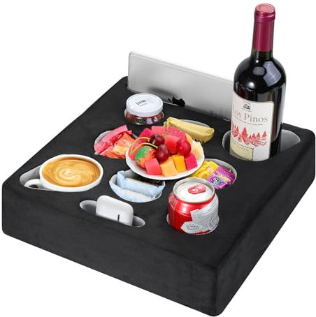 MoKo Portavasos Sofá, Soporte Taza Sofá Cama Almohada, Bandeja 7 Ranuras Cama Caddy, Organizador de Sofá para Mando a Distancia, Snacks, Bebidas, Tablet, Sofa Buddy para Cama, RV, TV, Coche