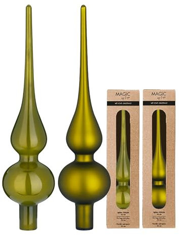 Christbaumspitze Glas 26cm x 1 Stück - matt oder glänzend Sortiert - Weihnachtsbaumspitze für Weihnachtsbaum - Christbaumschmuck & Weihnachtsbaumschmuck Olivgrün - Green Olives