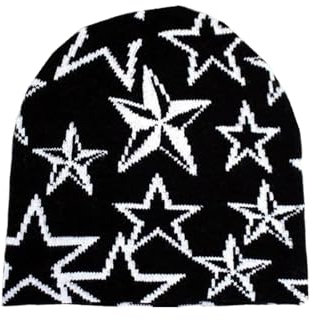 Kinretixia Y2k Beanies Strickmütze mit Stern-Grafik, Spinnenmütze, Gothic-Sternmütze, coole schwarze Mütze für Männer und Frauen