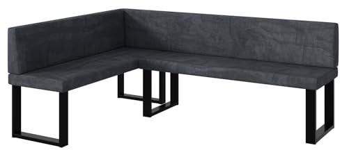 MEBLINI Eckbank für Esszimmer - Küchenbank - Essecke - Sitzecke Küche - Toni - U-Beine 142x196x87cm Links - Dunkelgrau Samt