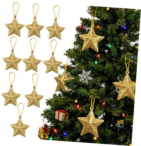 JECOMPRIS 30 Pcs Christmas Tree Gold Glitter Star Ornaments Pendant Mini Hanging Stars Decoration Festive Embellishments for Holiday Parties Weddings Home