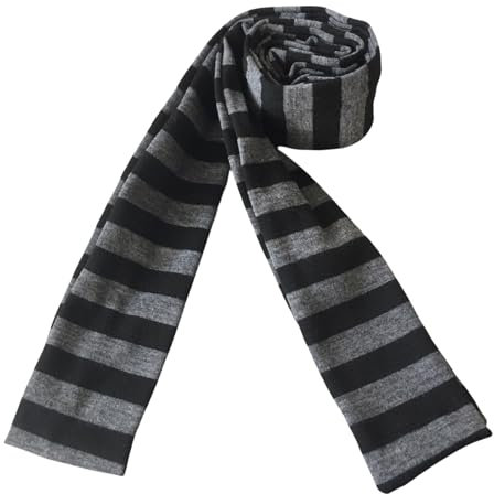 WYLZLKX Cosplay gestreifter Schal für Erwachsene, Unisex, 2000er Jahre, langer, dünner, Frühling, Herbst, schmaler, cooler, täglicher Gebrauch, Halsbekleidung, Schwarz und Grau