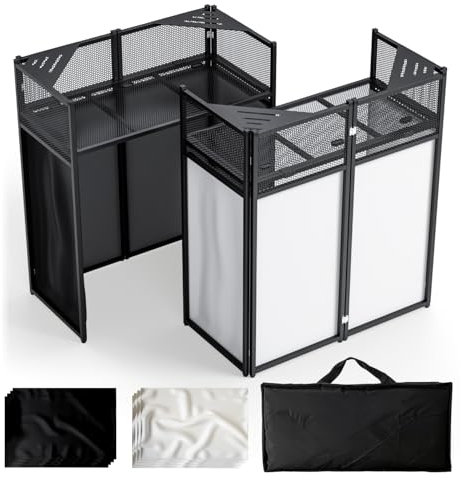 Tragbarer DJ-Kabinentisch, faltbarer DJ-Tischständer, tragbar mit weißem und schwarzem Rand, verstellbare DJ-Fassaden-Tischstation, Dreiecksplatte, Metallrahmen, DJ-Tisch mit Kabelloch für private