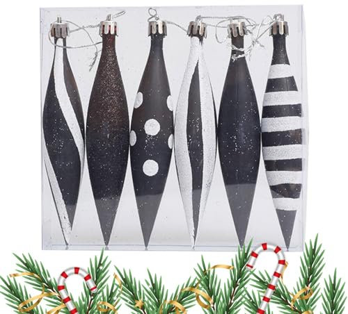 Weihnachtsdekoration, Christbaumkugeln, unregelmäßige Weihnachtskugel, handbemalt, 6 Kugelornamente mit einzigartigen Motiven, Schwarz und Weiß, für Geschäft und Haus