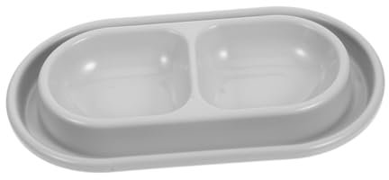 Parliky Cat Feeding Bowl Set Double Bowl Water Fountain Ant-proof Outdoor Cat Feeder Grey