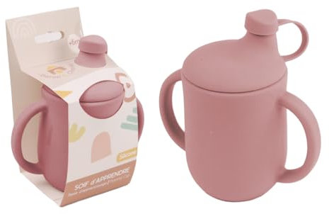 DORON & CHARLIE - Lernbecher - Kinderessen - 056740 - Rosa - Silikon - 150 ml - Mikrowellenkompatibel - Waschmaschine - Leicht zu reinigen - Babytasse - Ab 4 Monaten