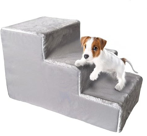 Extrasen Hundetreppe 3 Stufen 30 cm (3x10cm) Haustiertreppe Hunde Treppe Wasserdicht rutschfest Waschbar Stabiler Schaumstoff Grau