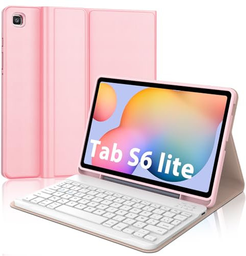 SENGBIRCH Coque Clavier pour Samsung Galaxy Tab S6 Lite 10,4 2024 - AZERTY Français Clavier Détachable sans Fil Bluetooth, Étui pour Galaxy Tab S6 Lite 10,4, Rose Chair